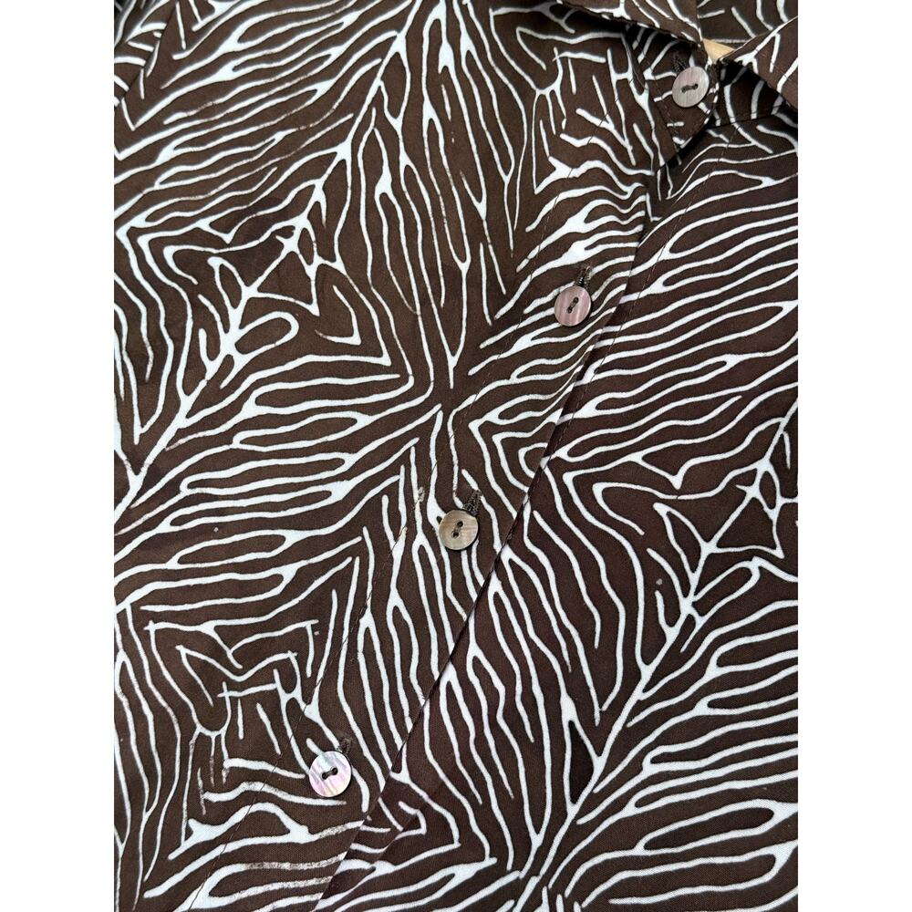 ORVIS 100% rayon brown white safari comfortable button up short sleeve top shirt - Picture 6 of 7